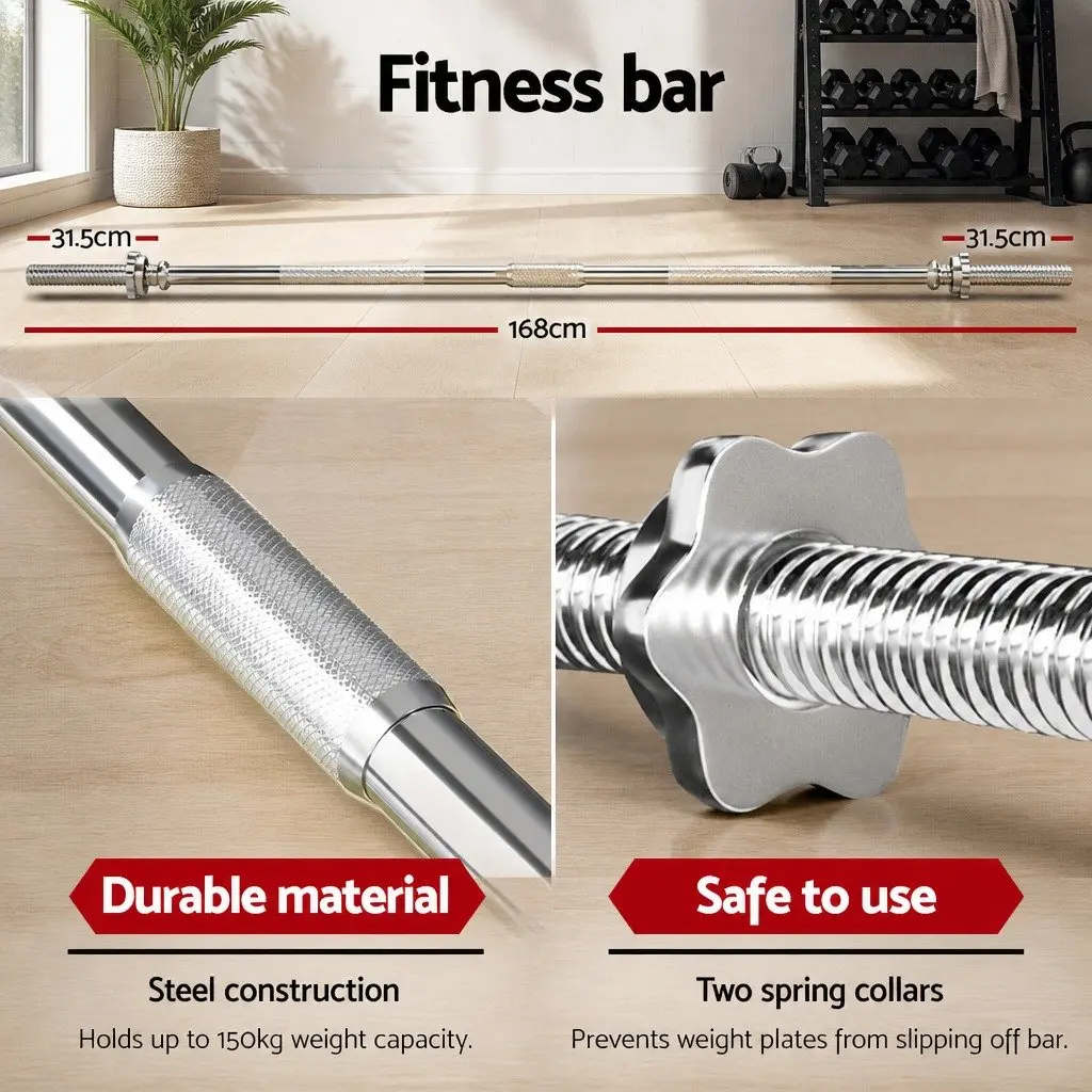 Barbell Set for Home Gym 68kg with Weight Plates and Lifting Bench 168cm