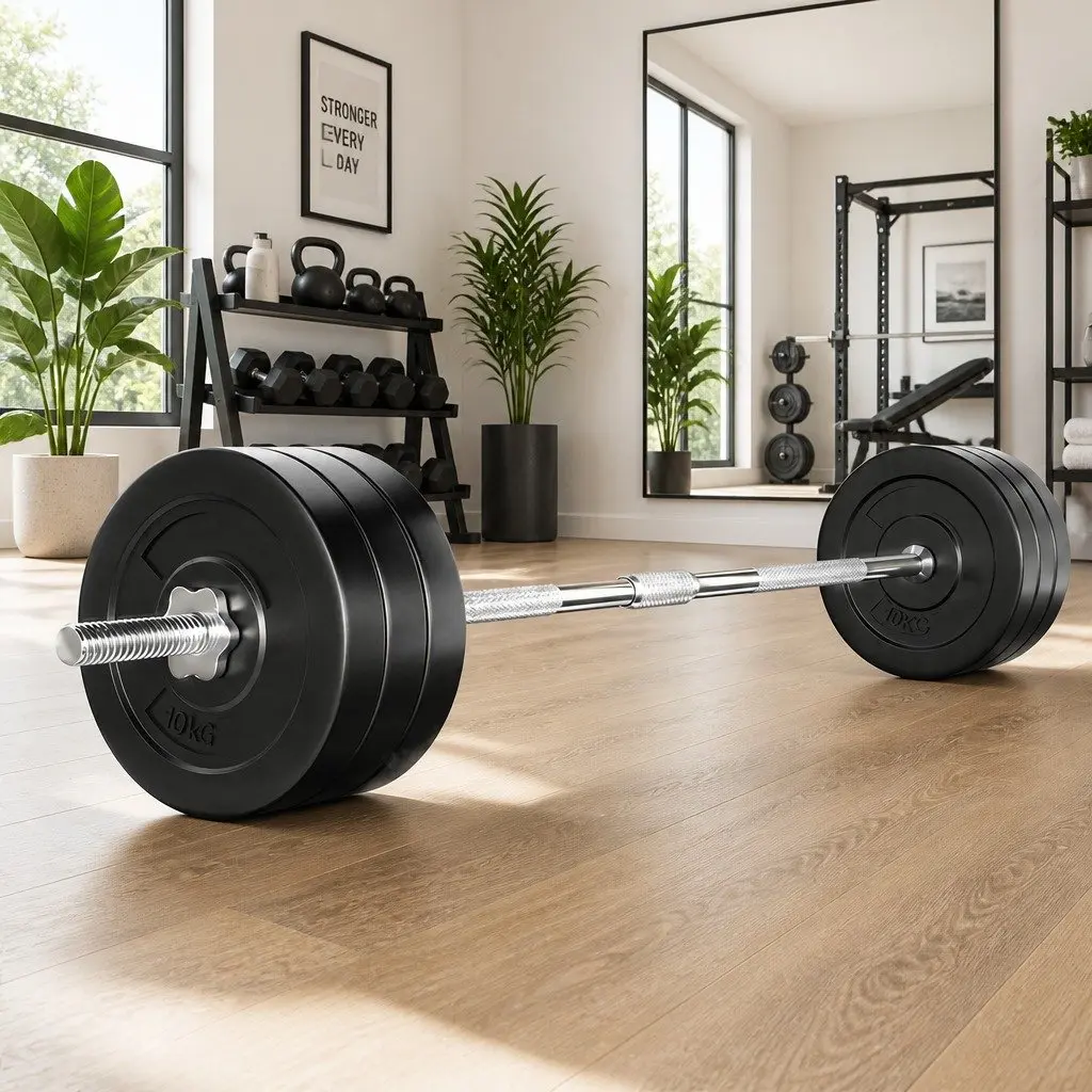 Barbell Set for Home Gym 68kg with Weight Plates and Lifting Bench 168cm