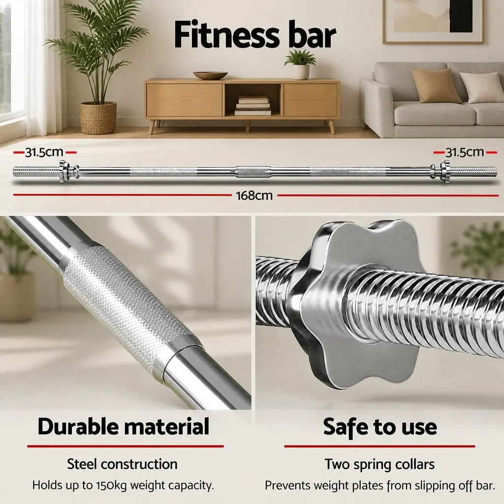 78kg Barbell Weight Plates Set with 168cm Steel Bar Lifting Bench Home Gym