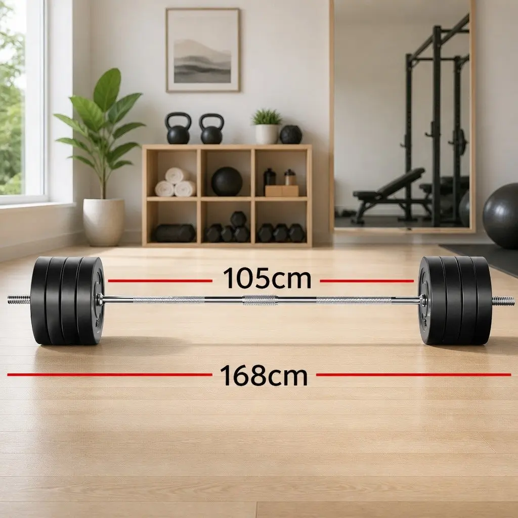 88kg Barbell Set with Weight Plates Lifting Bench Home Gym Equipment 168cm Bar