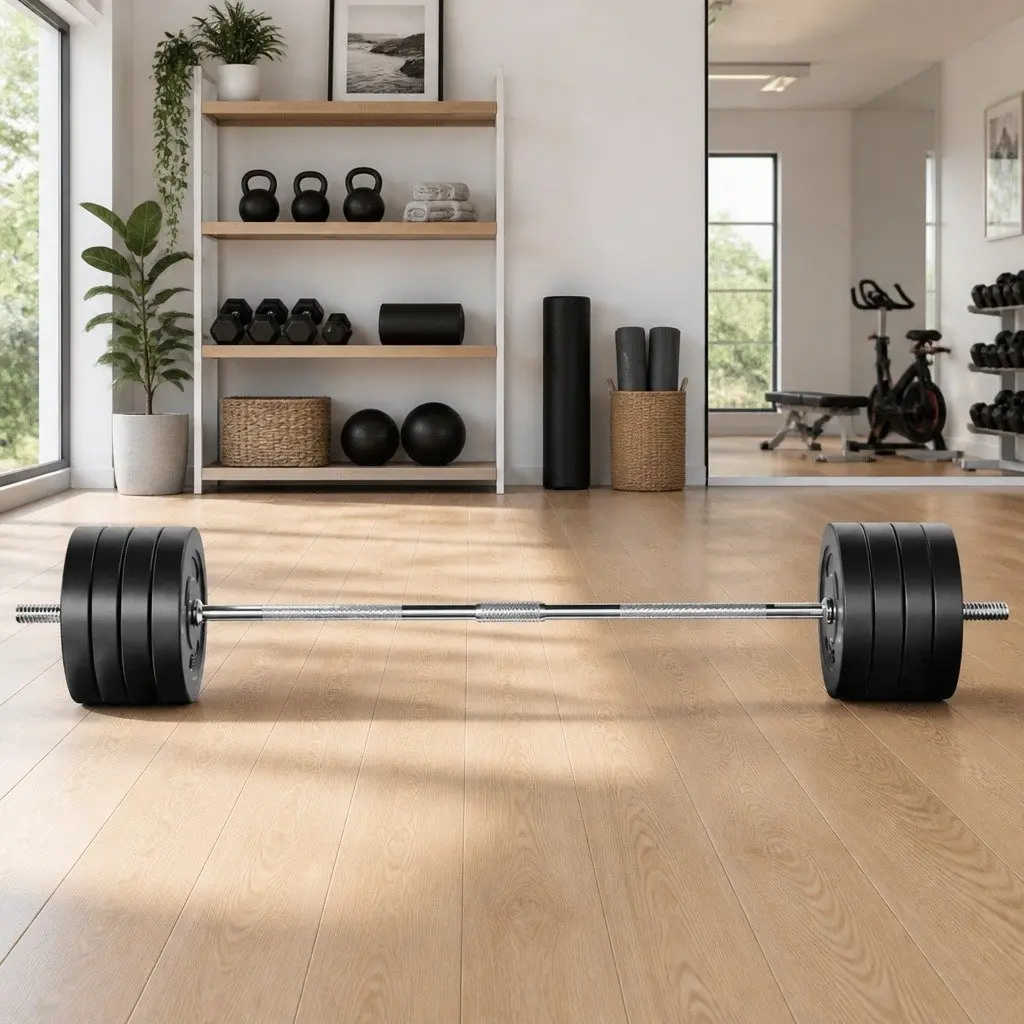 88kg Barbell Set with Weight Plates Lifting Bench Home Gym Equipment 168cm Bar