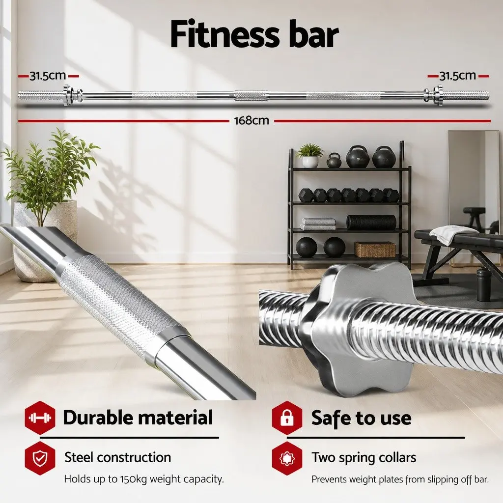 88kg Barbell Set with Weight Plates Lifting Bench Home Gym Equipment 168cm Bar