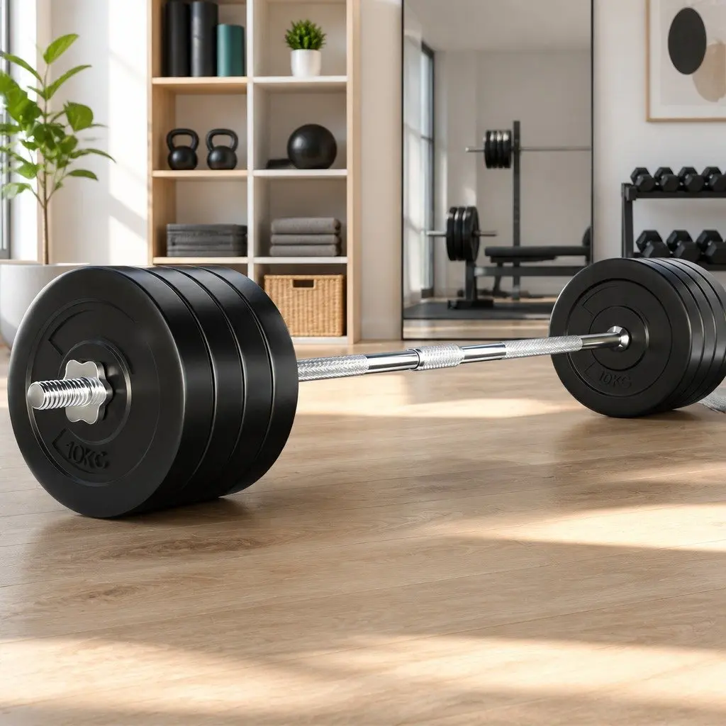 88kg Barbell Set with Weight Plates Lifting Bench Home Gym Equipment 168cm Bar