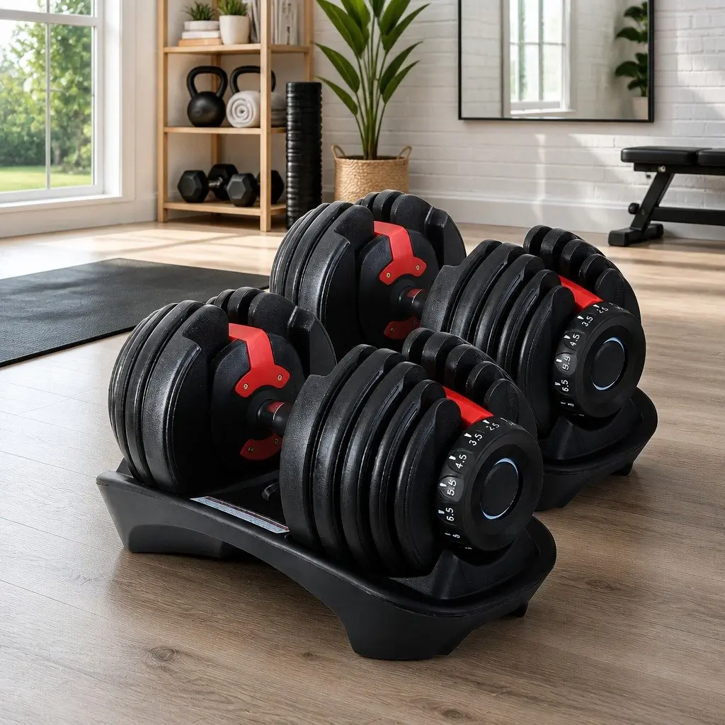 Adjustable Dumbbell Set 24kg Home Gym Weight Training 2 Pieces with Holder