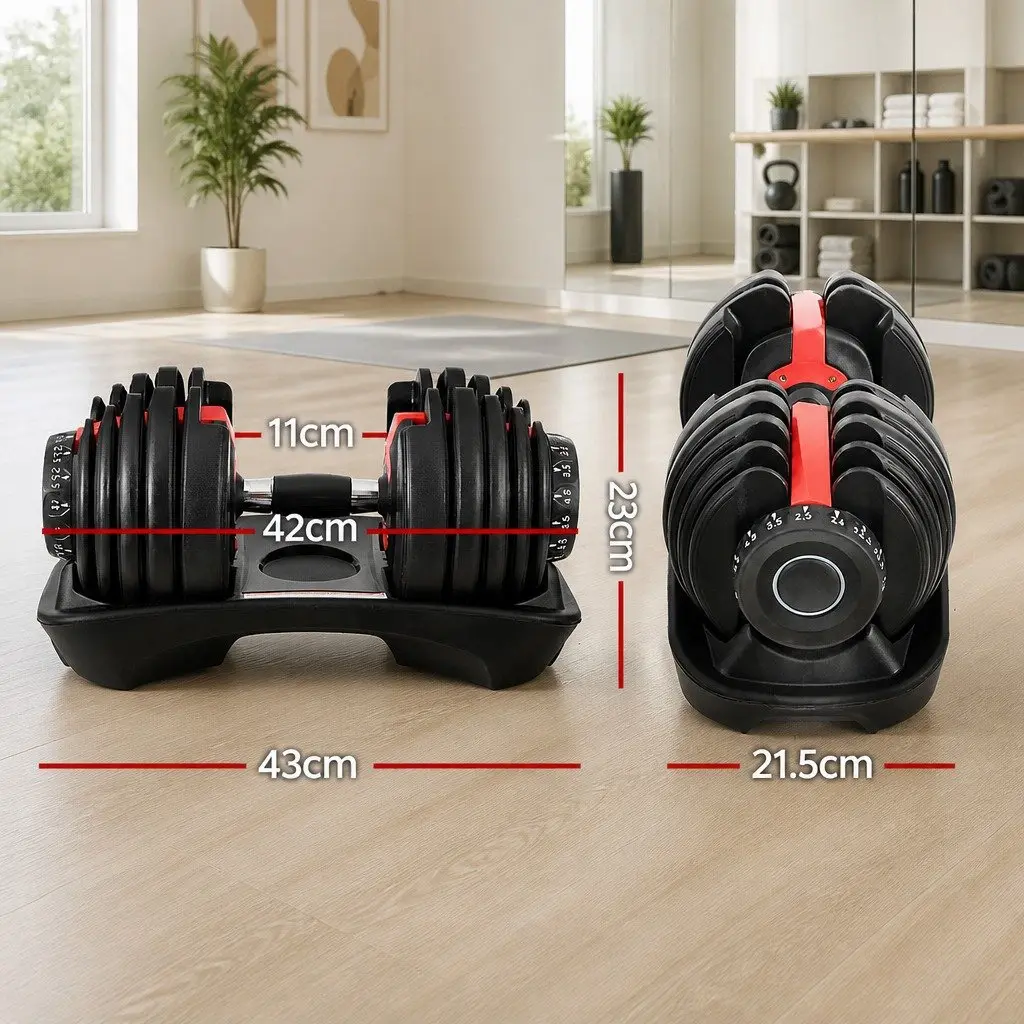 Adjustable Dumbbell Set Home Gym 24kg Weight Plates Black