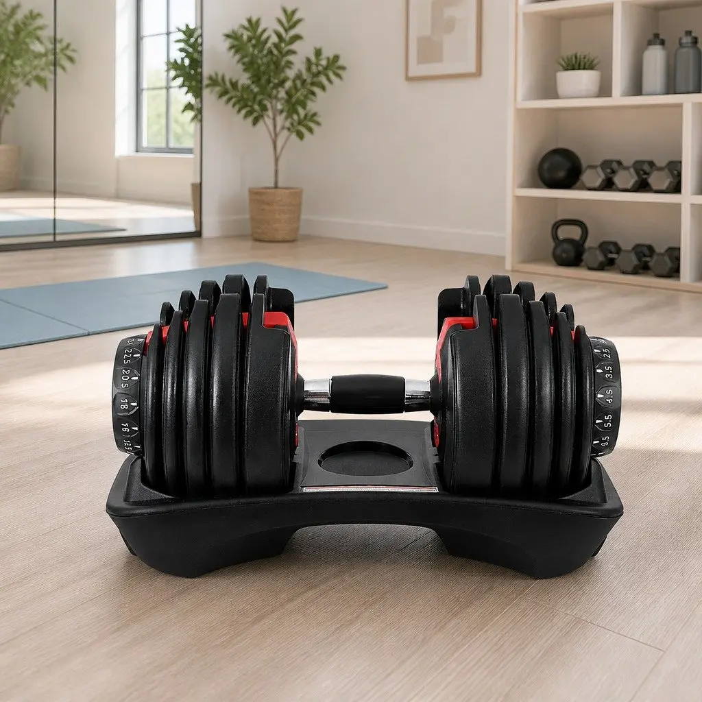 Adjustable Dumbbell Set Home Gym 24kg Weight Plates Black