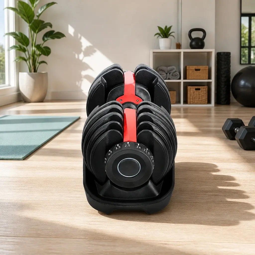 Adjustable Dumbbell Set Home Gym 24kg Weight Plates Black