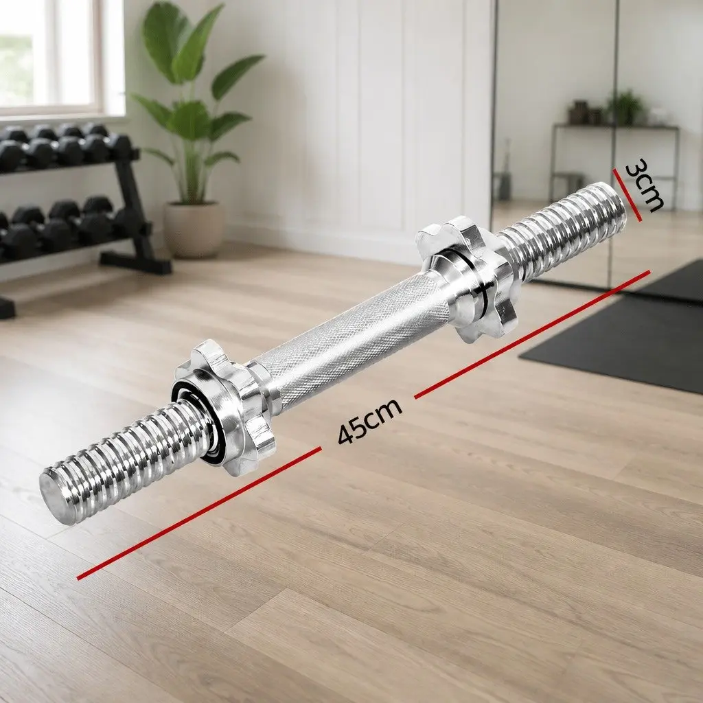 45cm Dumbbell Bar Steel Chrome Plated Home Gym Exercise 150kg Weight Capacity