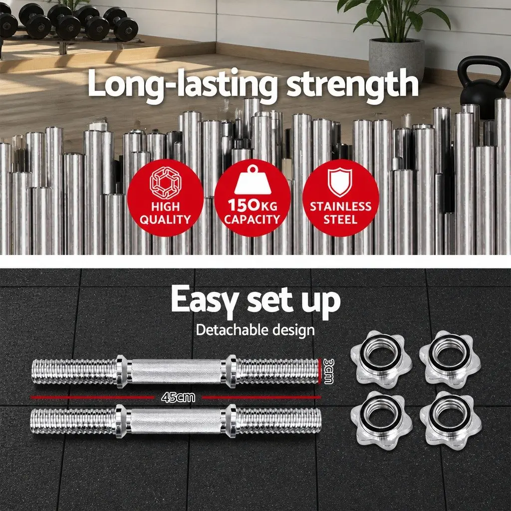 45cm Dumbbell Bar Steel Chrome Plated Home Gym Exercise 150kg Weight Capacity