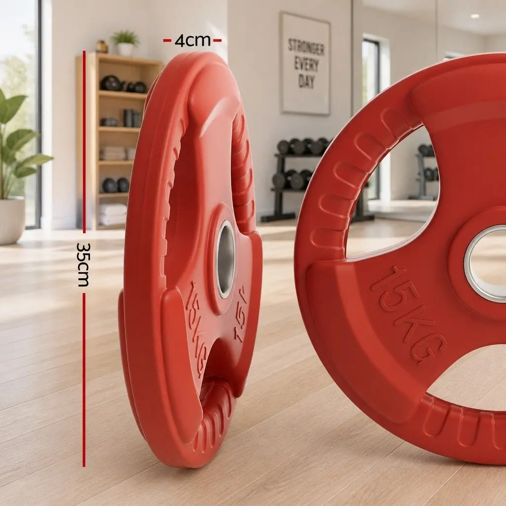 Weight Plate for Gym Training 15kg Red Cast Iron with Rubber Coating