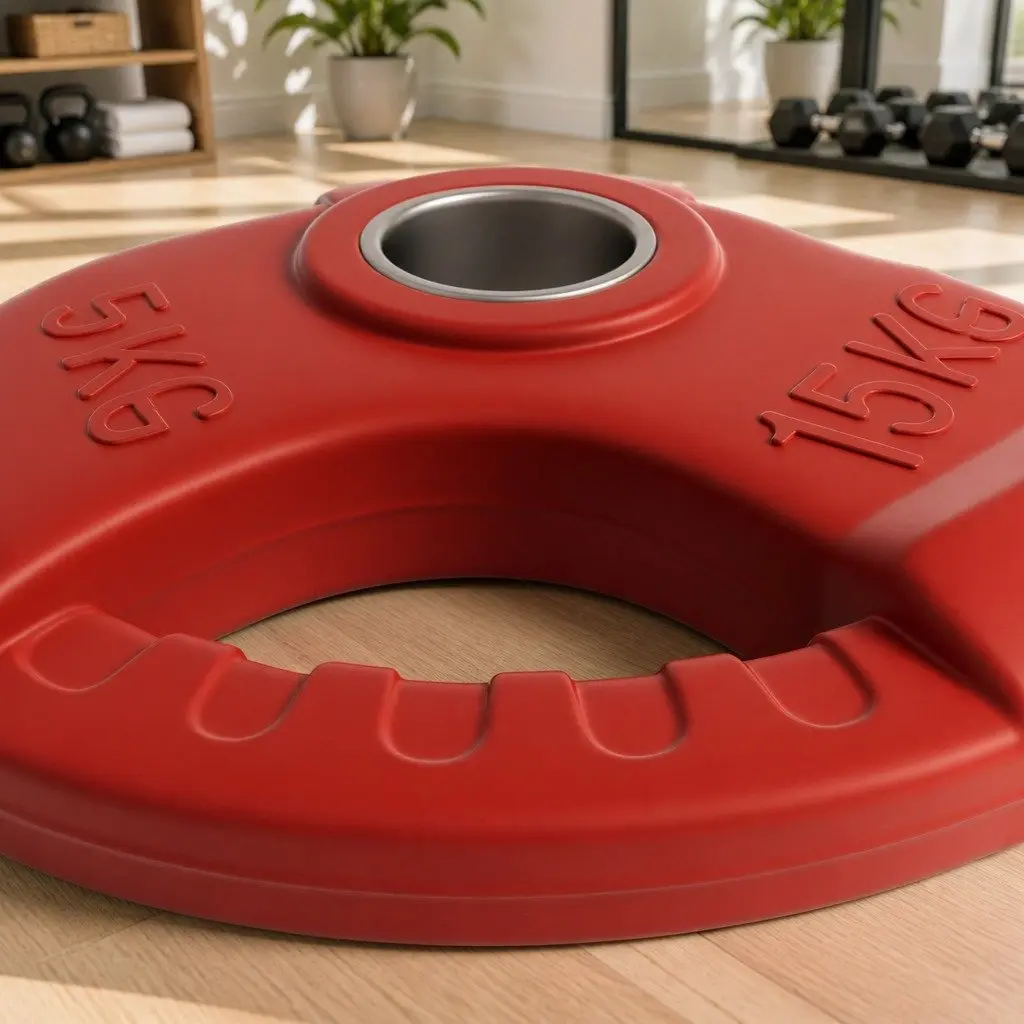 Weight Plate for Gym Training 15kg Red Cast Iron with Rubber Coating