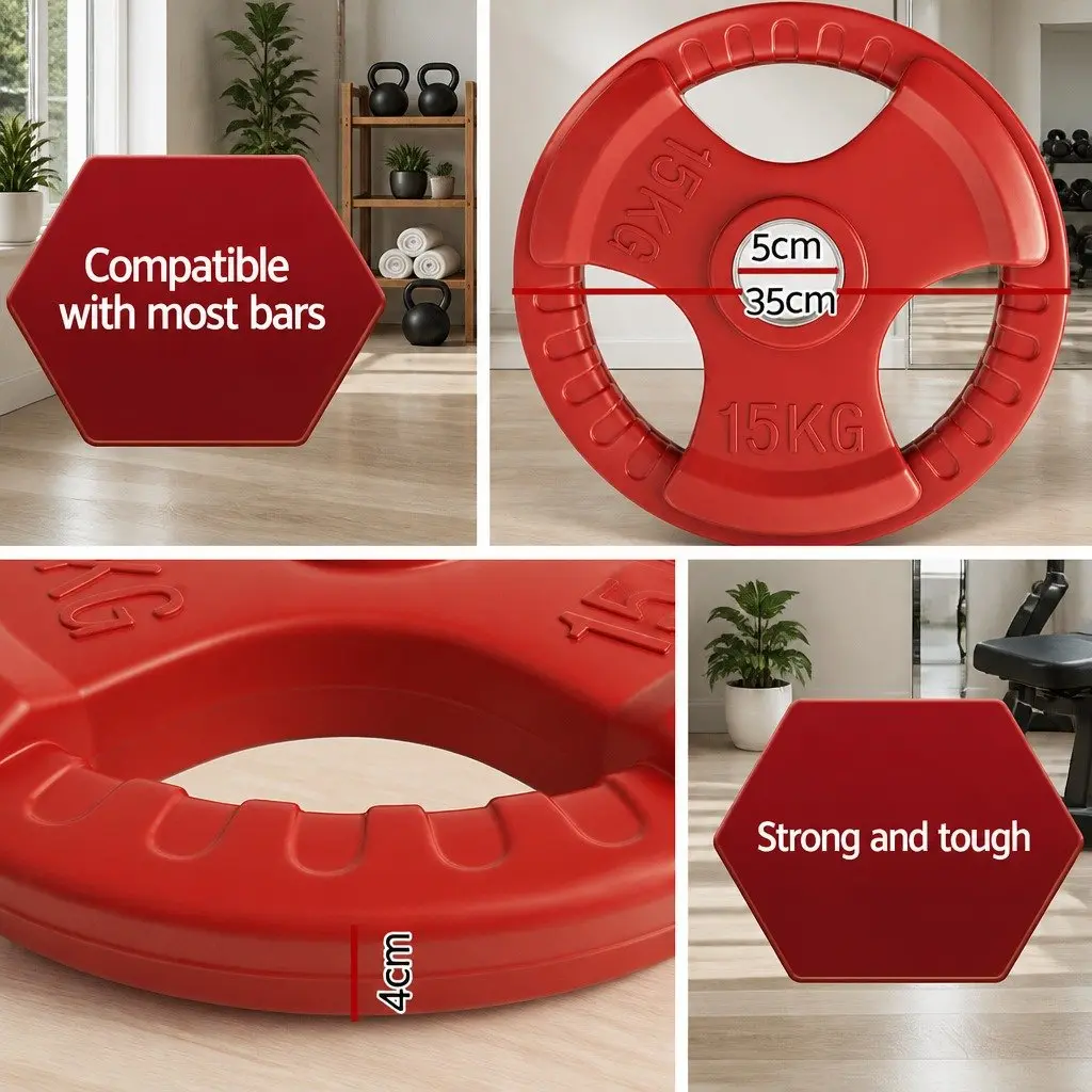 Weight Plate for Gym Training 15kg Red Cast Iron with Rubber Coating