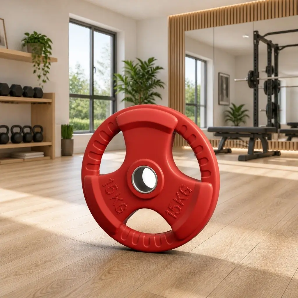 Weight Plate for Gym Training 15kg Red Cast Iron with Rubber Coating
