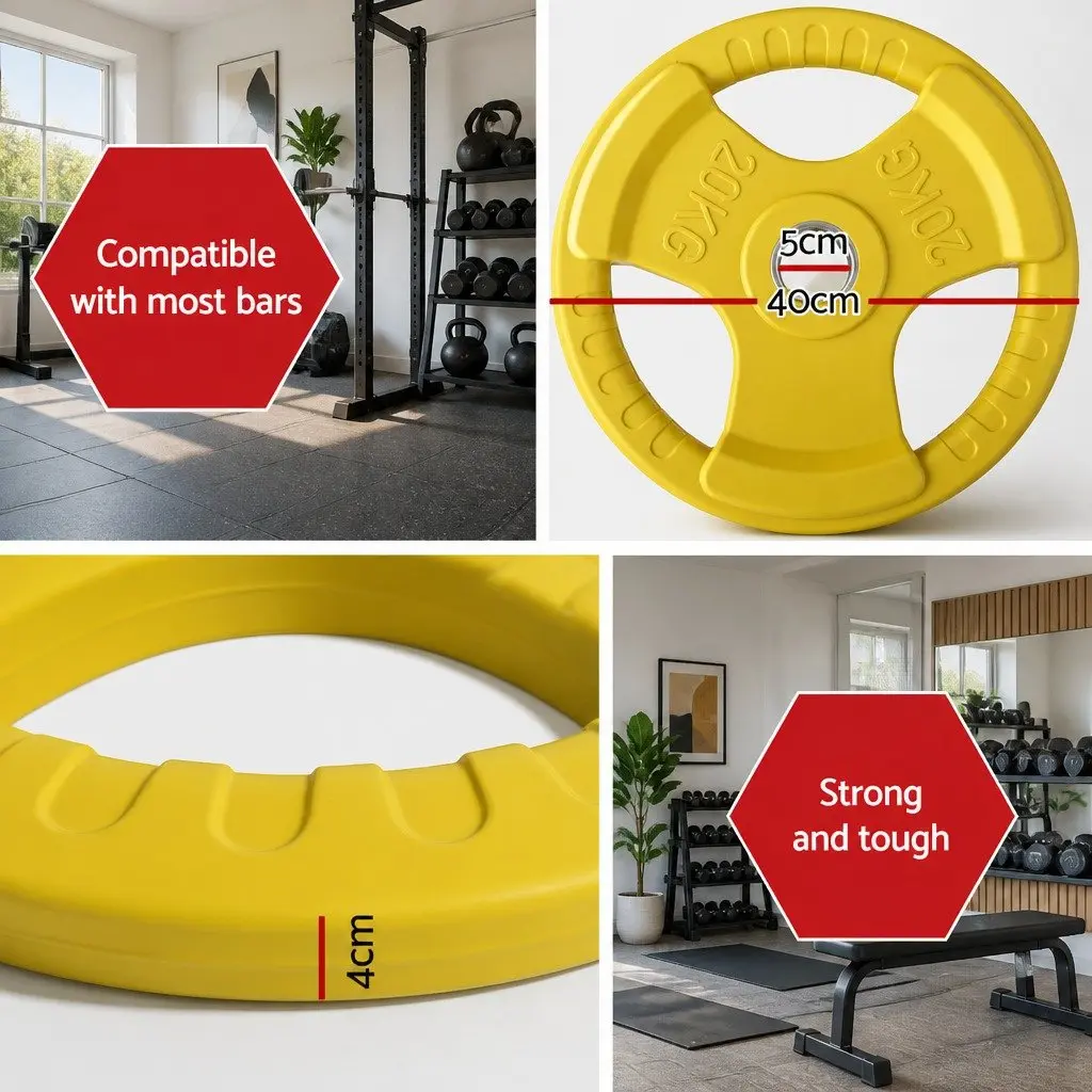 20kg Olympic Weight Plate Yellow Cast Iron Dumbbell Barbell Home Gym Lifting