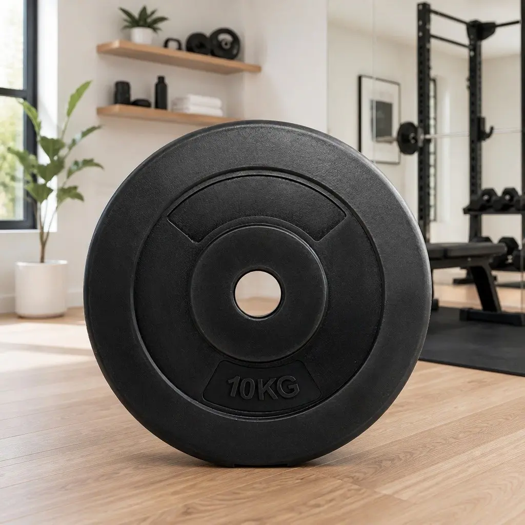 Weight Plates Standard Barbell Home Gym 2 Piece 10kg Cast Cement Black