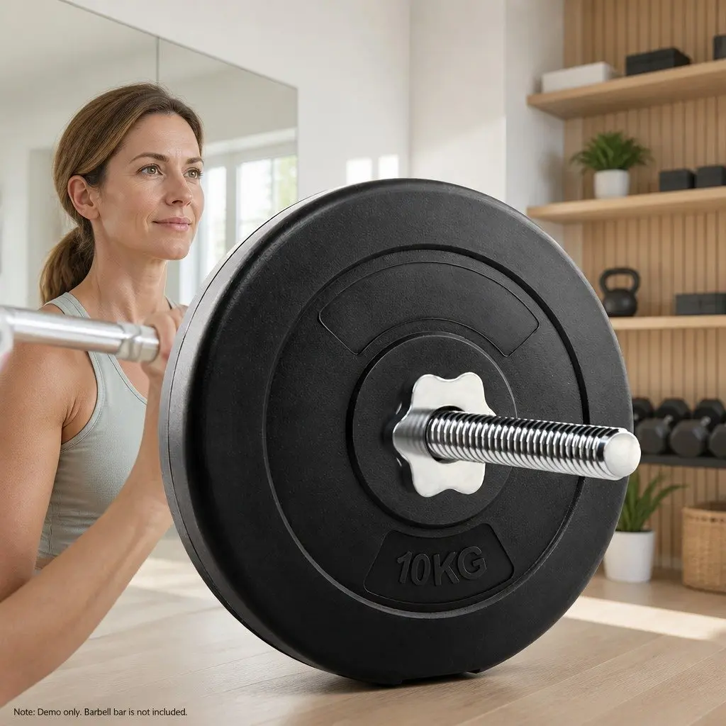Weight Plates Standard Barbell Home Gym 2 Piece 10kg Cast Cement Black