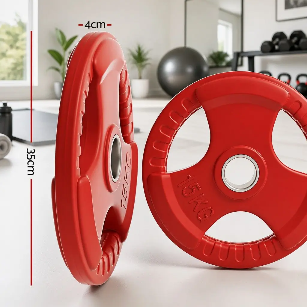 Olympic Weight Plates for Home Gym 15kg Red Cast Iron