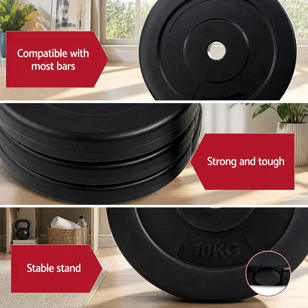 Standard Barbell Weight Plates Home Gym 60kg Black