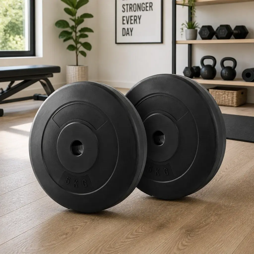 Weight Plates Home Gym 2X 5kg Standard Barbell Plate Black