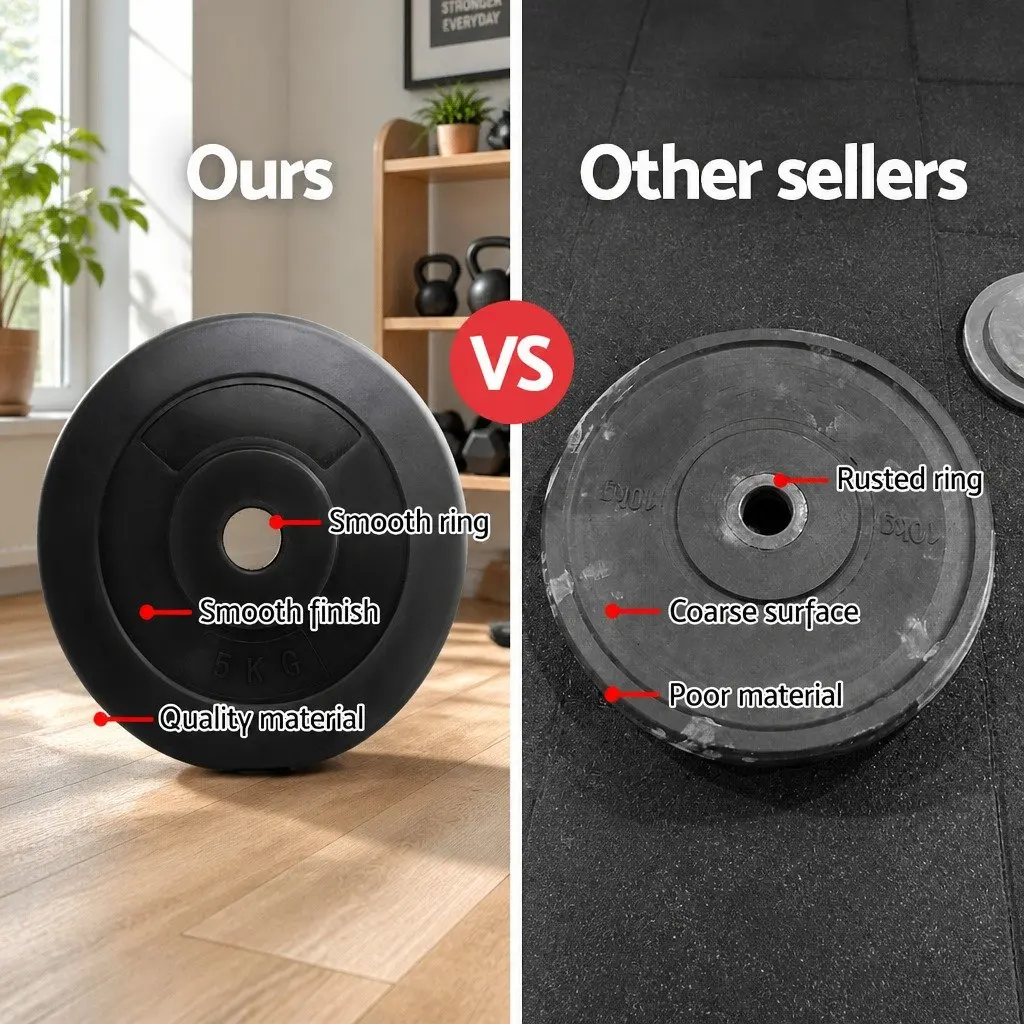 Weight Plates Home Gym 2X 5kg Standard Barbell Plate Black