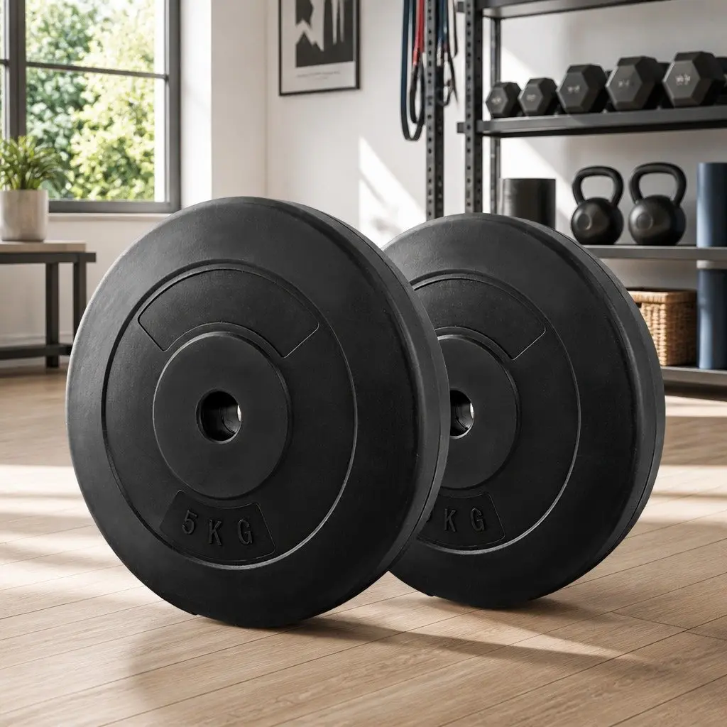 Weight Plates Home Gym 2X 5kg Standard Barbell Plate Black