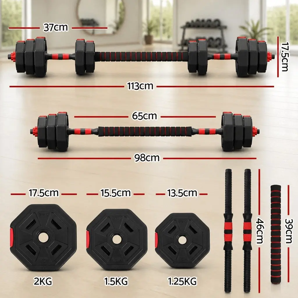 Adjustable Dumbbell Barbell Set Home Gym 20kg 4-in-1 Weight Plates