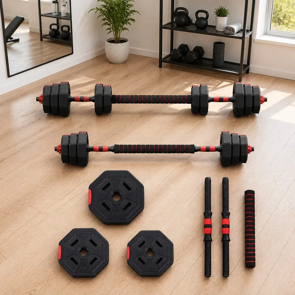 Adjustable Dumbbell Barbell Set Home Gym 20kg 4-in-1 Weight Plates