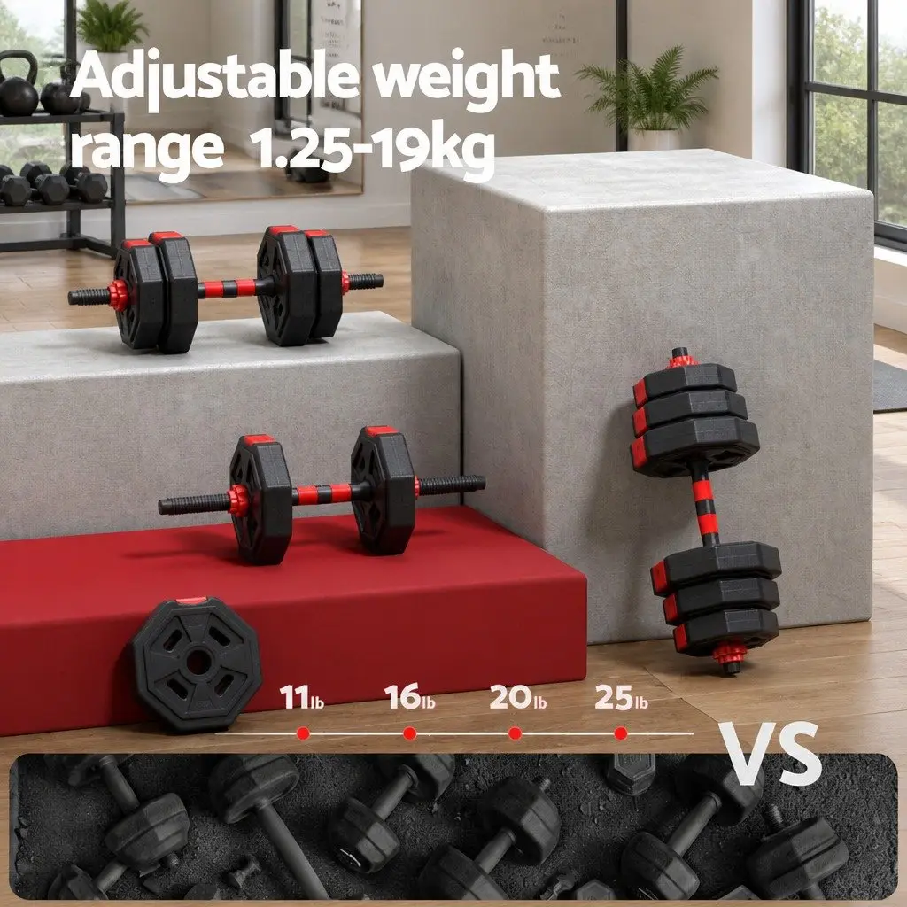 Adjustable Dumbbell Barbell Set Home Gym 20kg 4-in-1 Weight Plates