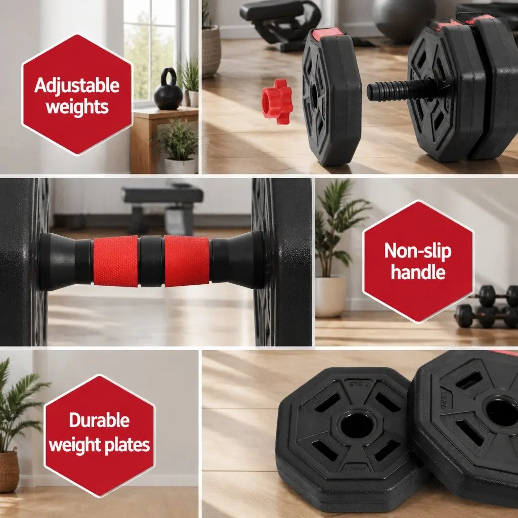Adjustable Dumbbell Barbell Set Home Gym 20kg 4-in-1 Weight Plates