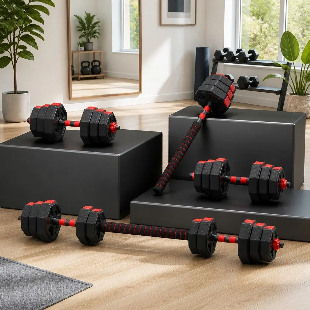 Adjustable Dumbbell Barbell Set Home Gym 20kg 4-in-1 Weight Plates