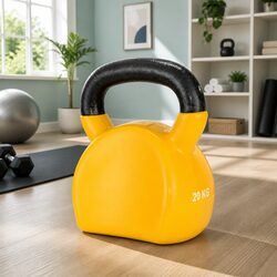 20kg Kettlebell Yellow Cast Iron PVC Neoprene Coating Gym Fitness Weight