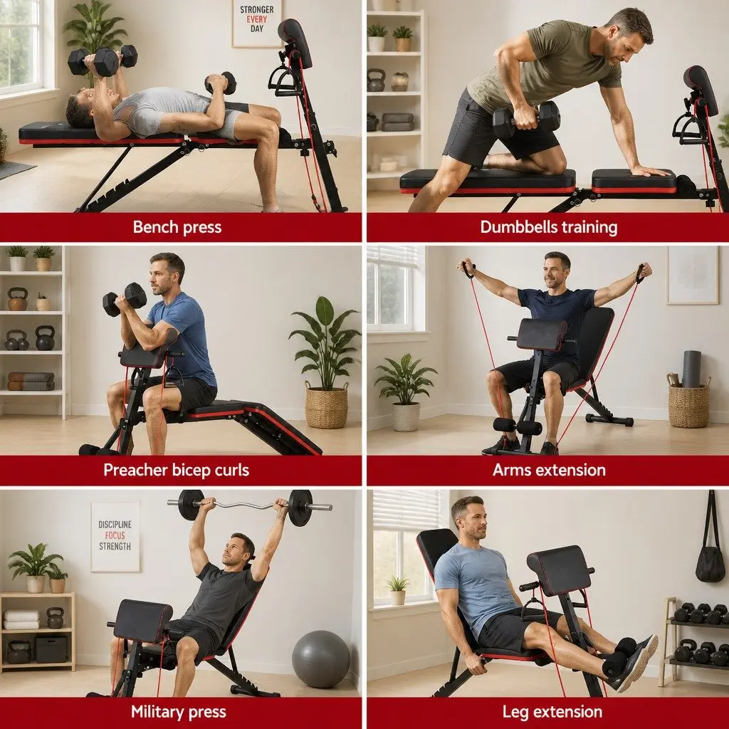 Adjustable Weight Bench with Preacher Curl Dumbbell Stool 8 Incline Levels 260kg