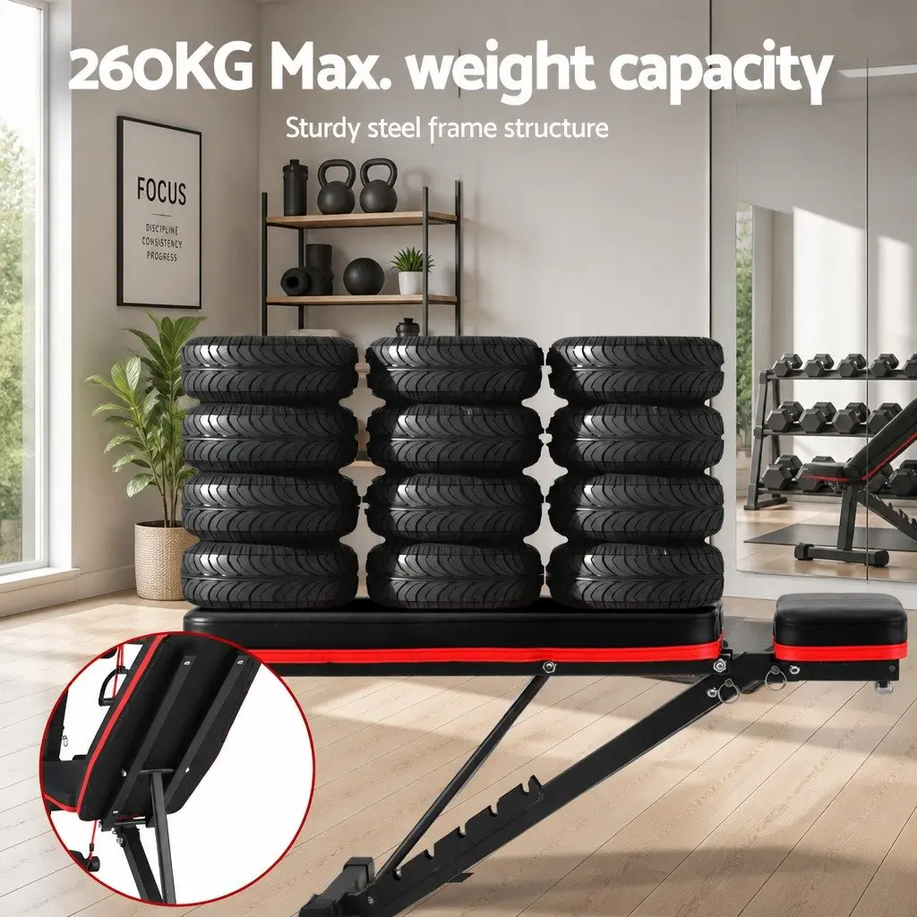 Adjustable Weight Bench with Preacher Curl Dumbbell Stool 8 Incline Levels 260kg