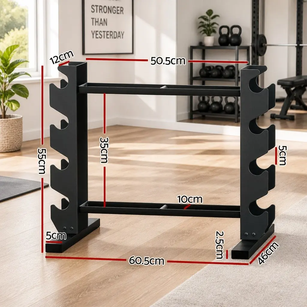 Dumbbell Rack Kettlebell Weight Storage Stand Home Gym 200kg Capacity Black