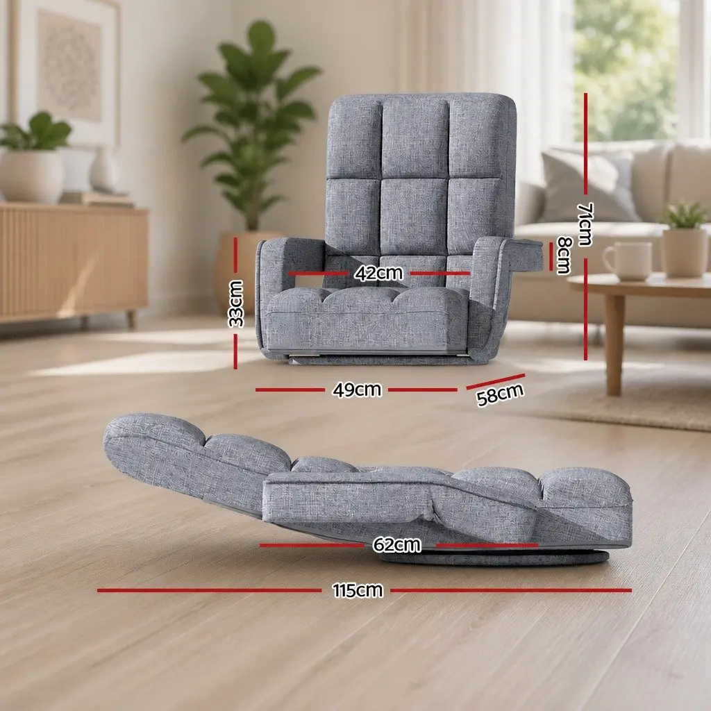 Floor Lounge Chair for Living Room Grey Adjustable Swivel Foldable Compact