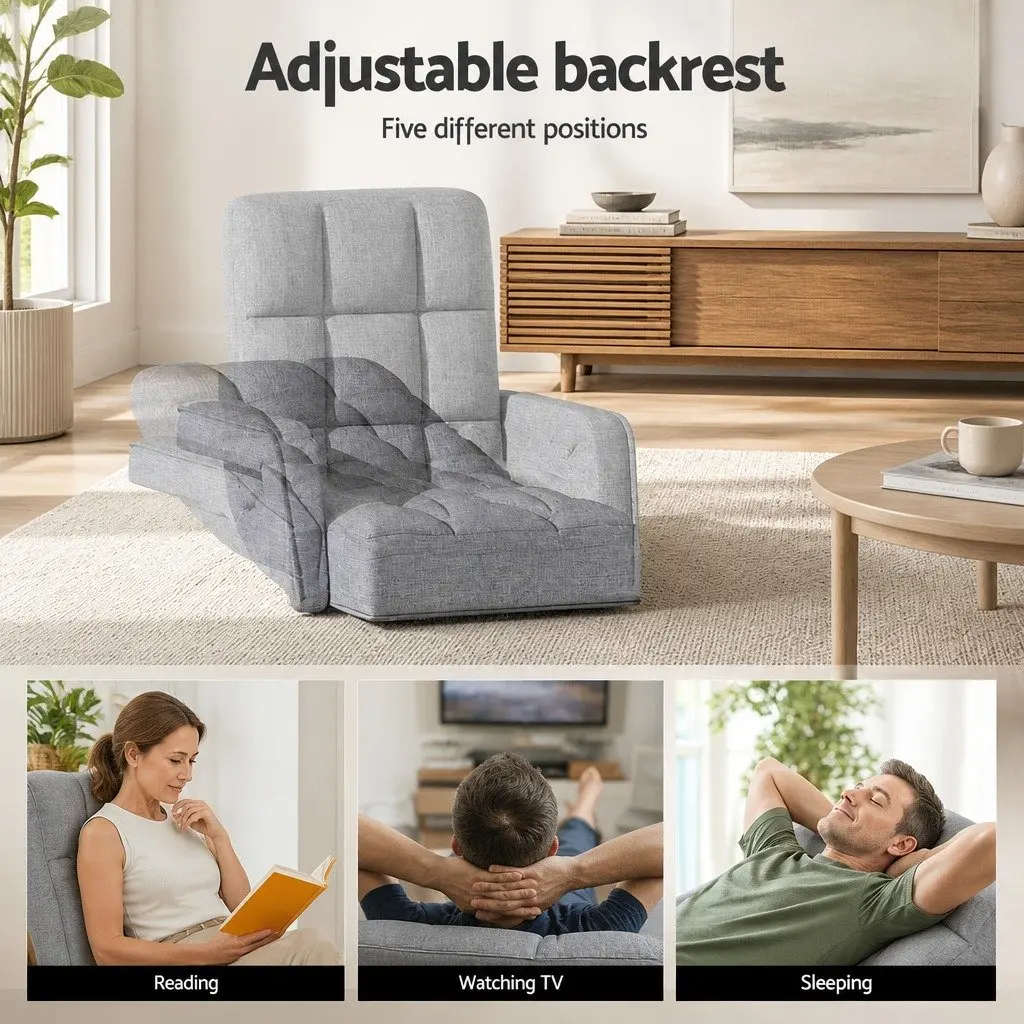 Floor Lounge Chair for Living Room Grey Adjustable Swivel Foldable Compact