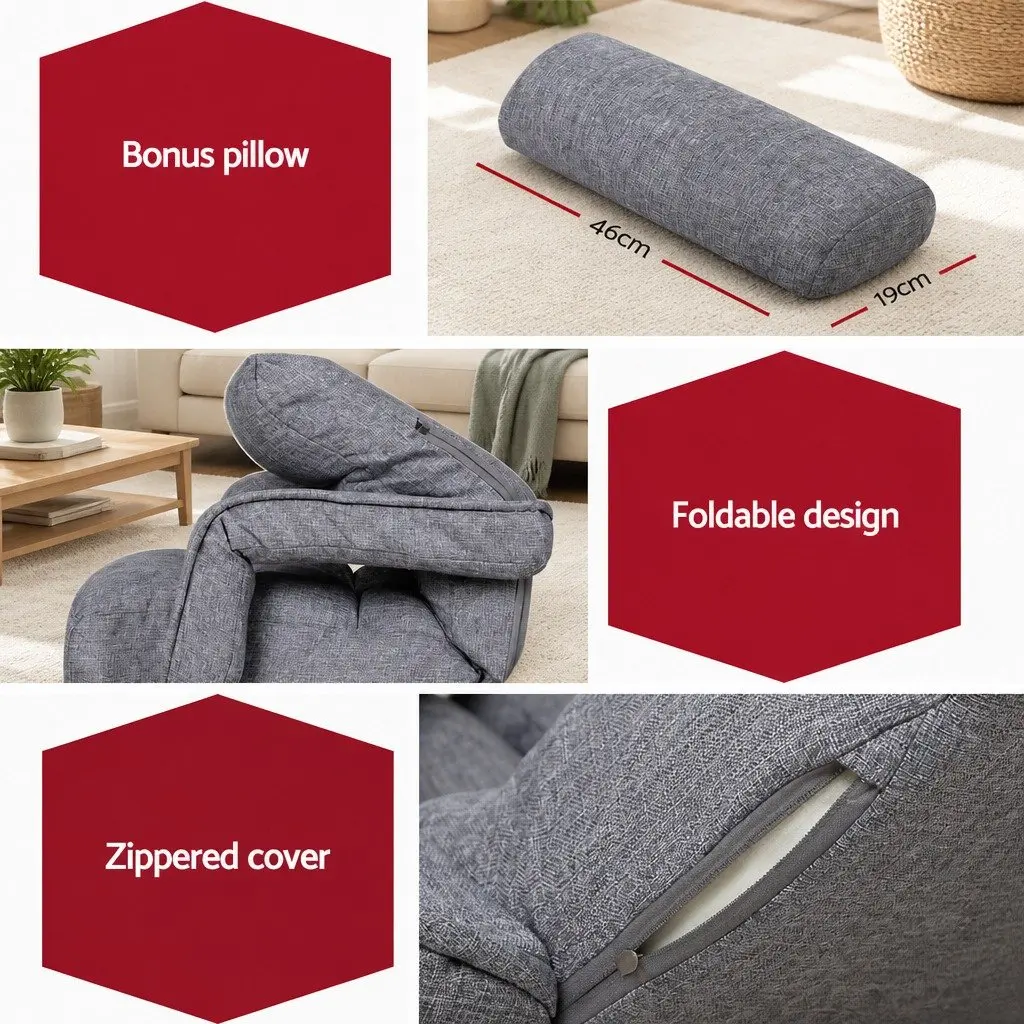 Floor Lounge Chair for Living Room Grey Adjustable Swivel Foldable Compact