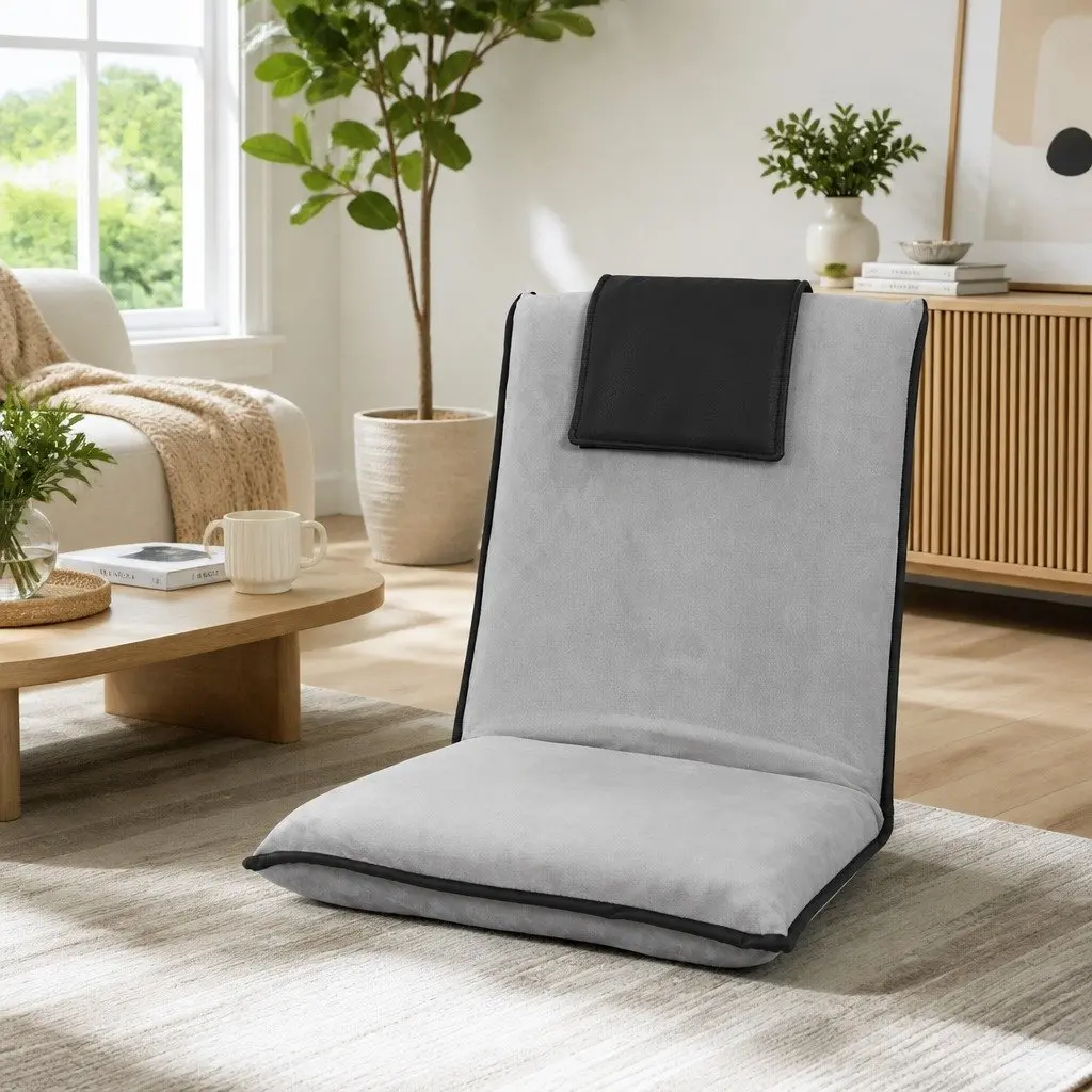 Grey Floor Lounge Sofa Bed Chair Adjustable