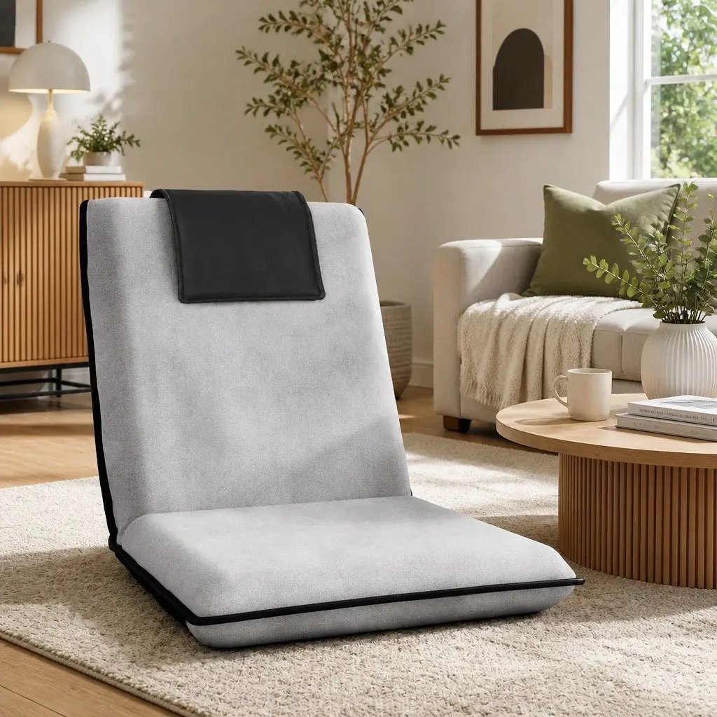 Floor Lounge Sofa Bed Recliner Chair Adjustable Backrest with Headrest Grey Black