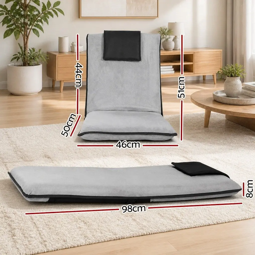 Floor Lounge Sofa Bed Recliner Chair Adjustable Backrest with Headrest Grey Black