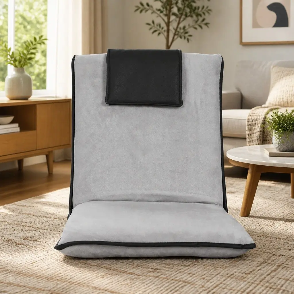 Floor Lounge Sofa Bed Recliner Chair Adjustable Backrest with Headrest Grey Black