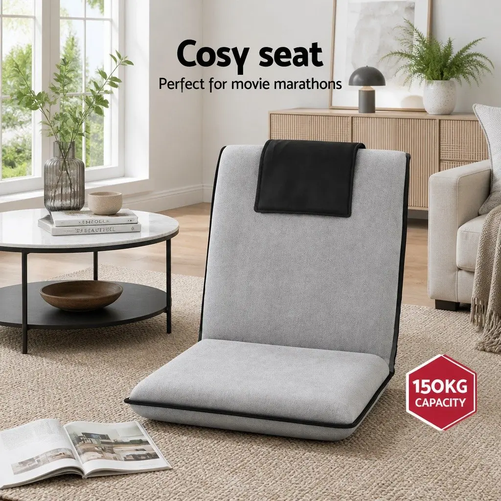 Floor Lounge Sofa Bed Recliner Chair Adjustable Backrest with Headrest Grey Black