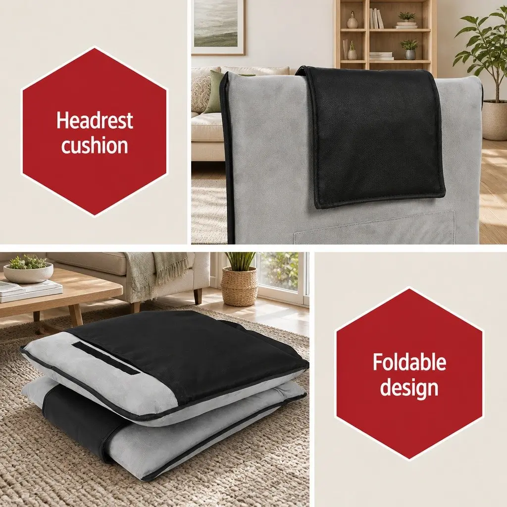 Floor Lounge Sofa Bed Recliner Chair Adjustable Backrest with Headrest Grey Black