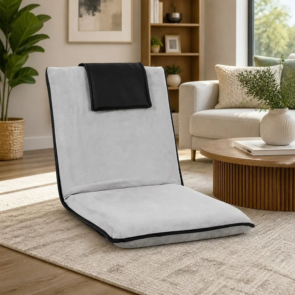 Floor Lounge Sofa Bed Recliner Chair Adjustable Backrest with Headrest Grey Black