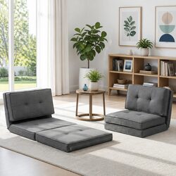 Single Sofa Bed with Adjustable Recliner and Round Side Table Set Grey Black