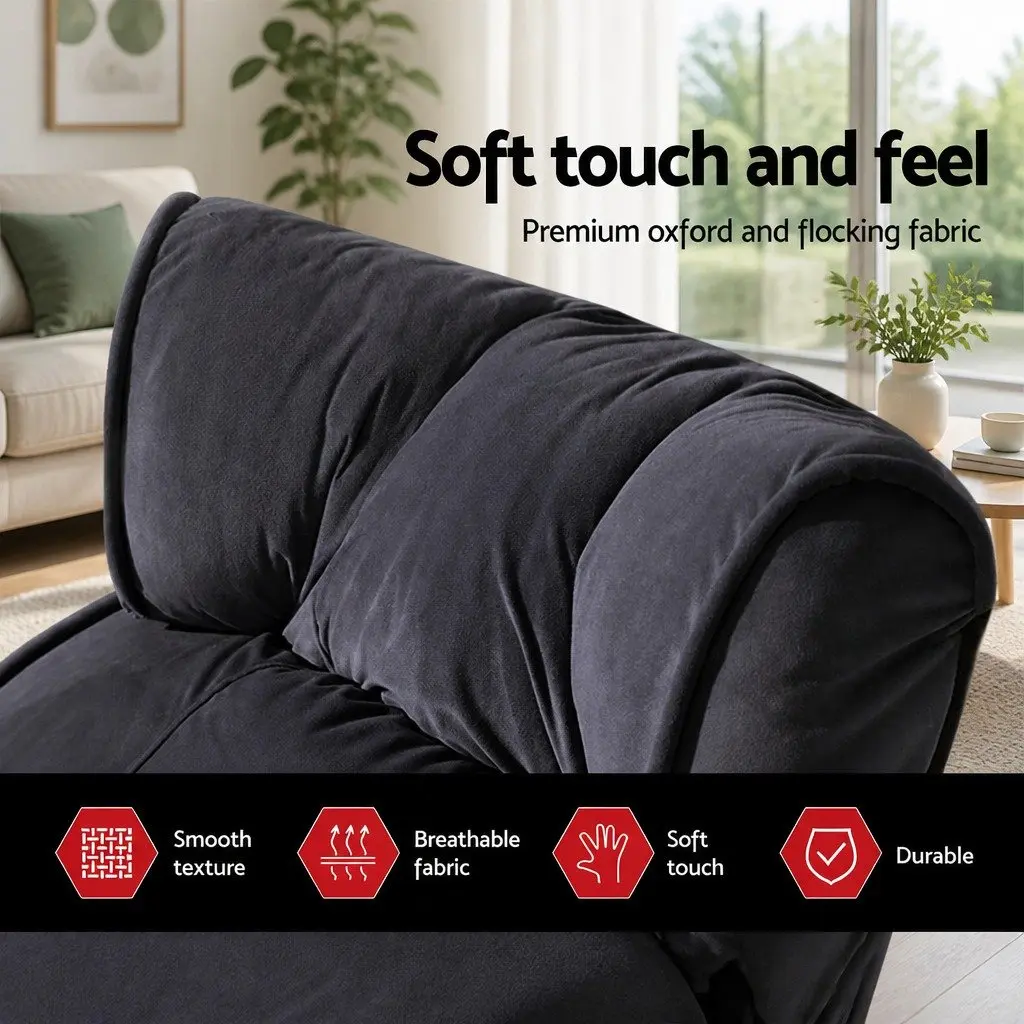 Lounge Sofa Bed for Living Room Adjustable Flocking Fabric Charcoal