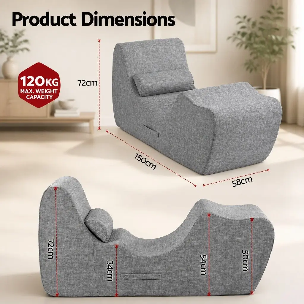 Chaise Lounge Chair Ergonomic S-Curve Floor Lounger Grey 150cm L x 58cm W x 72cm H