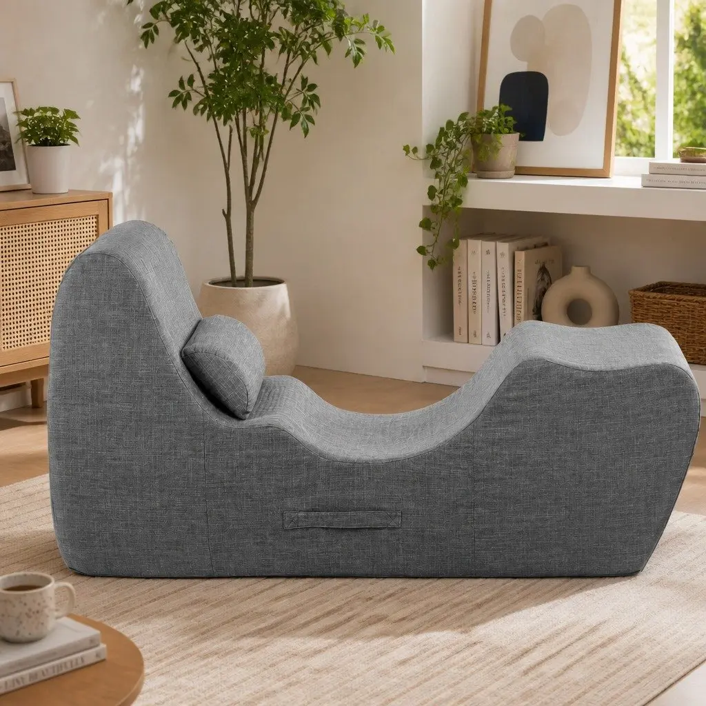 Chaise Lounge Chair Ergonomic S-Curve Floor Lounger Grey 150cm L x 58cm W x 72cm H