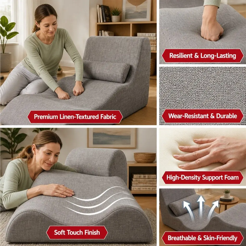 Chaise Lounge Chair Ergonomic S-Curve Floor Lounger Grey 150cm L x 58cm W x 72cm H