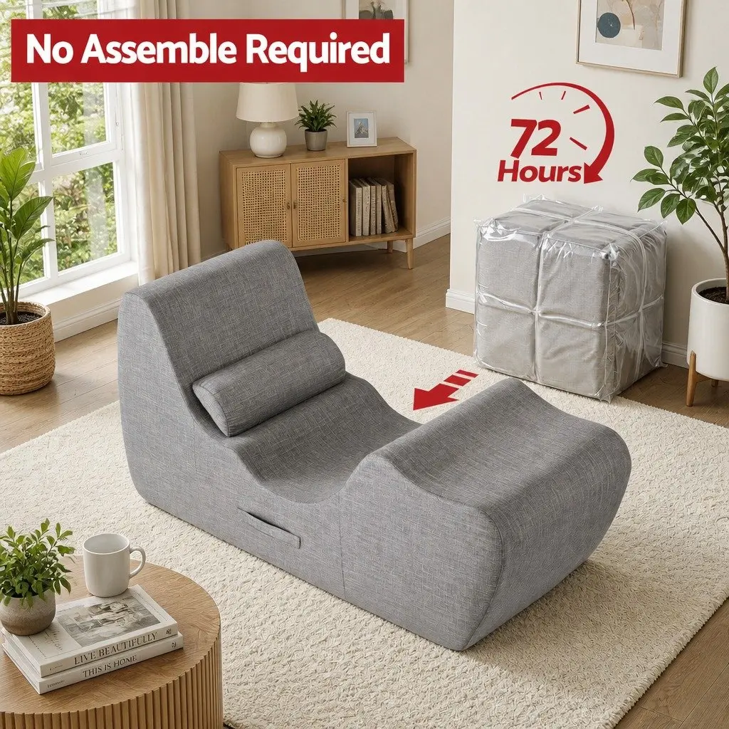 Chaise Lounge Chair Ergonomic S-Curve Floor Lounger Grey 150cm L x 58cm W x 72cm H
